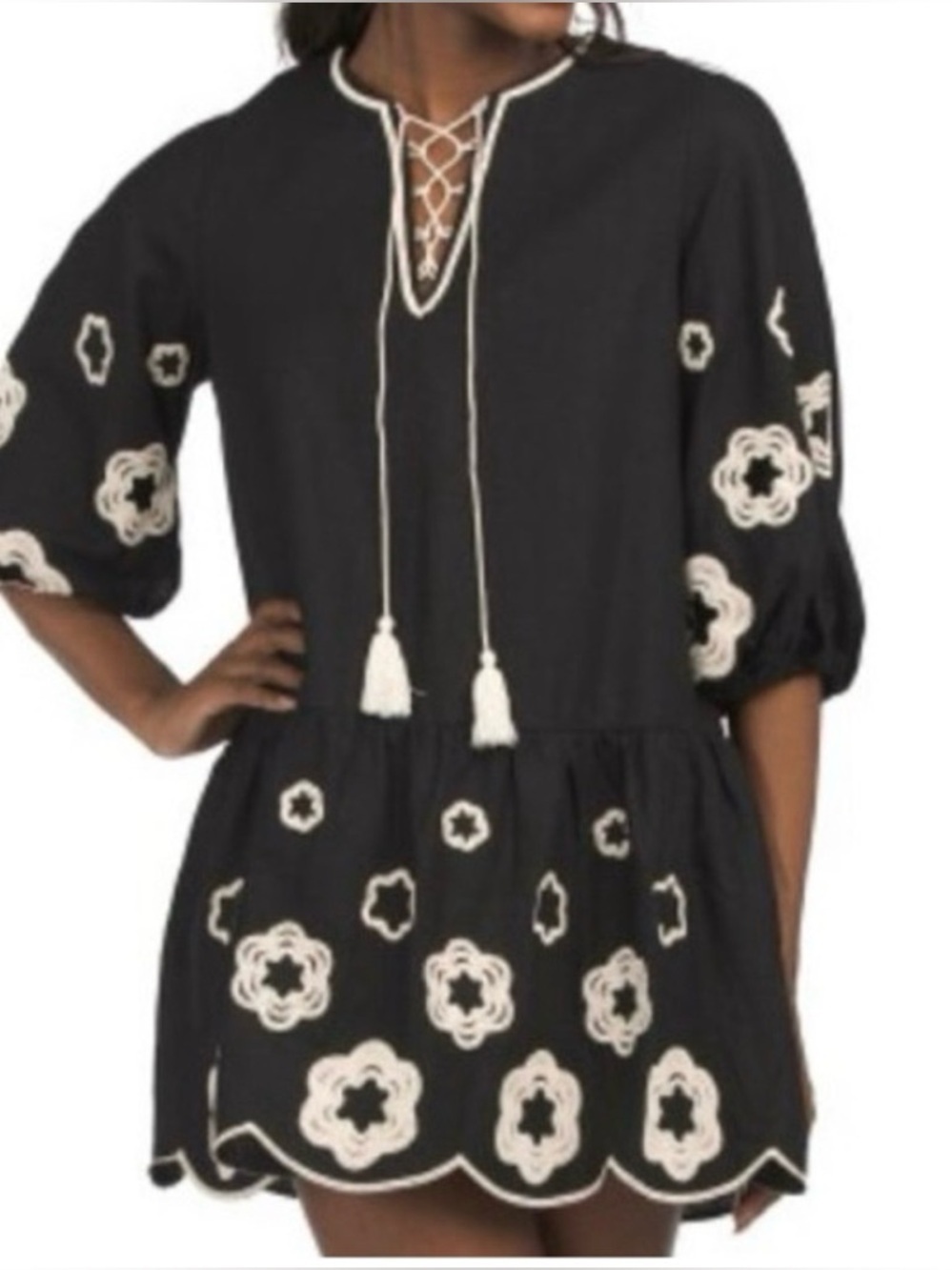Camila Coelho Embroidered Limen Blend Puff Sleeve Boho dress